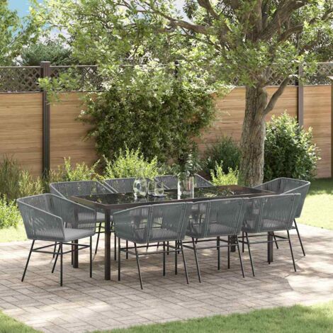 Conjunto de Comedor de Jardín con cojín 9 pcs Gris vidaXL