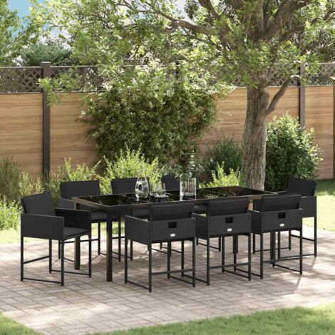 Conjunto de Comedor de Jardín con cojín 9 pcs Negro Poliratán vidaXL
