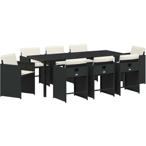 Conjunto de Comedor de Jardín con cojín 9 pcs Negro Poliratán vidaXL
