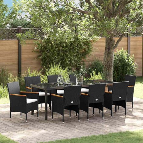 Conjunto de Comedor de Jardín con cojín 9 pcs Negro Poliratán vidaXL