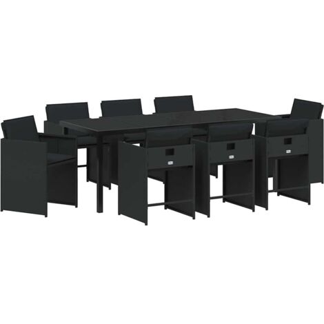Conjunto de Comedor de Jardín con cojín 9 pcs Negro Poliratán vidaXL