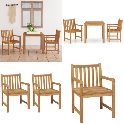 Conjunto de comedor de jardín de 3 piezas 80x80 cm de madera maciza de teca - Mesa de jardín - Sillas de jardín