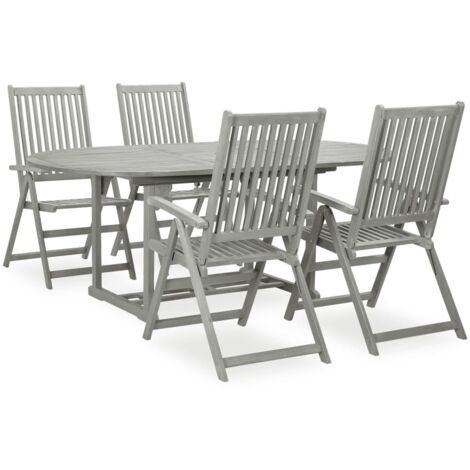 Conjunto de comedor de jardín de 5 piezas (150-200 cm) x 100 cm, madera maciza de acacia gris vidaXL