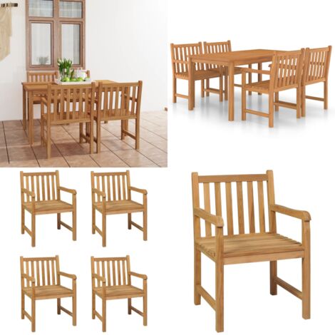 Conjunto de comedor de jardín de 5 piezas, 150 x 90 cm, madera maciza de teca - Mesa de jardín - Sillas de jardín
