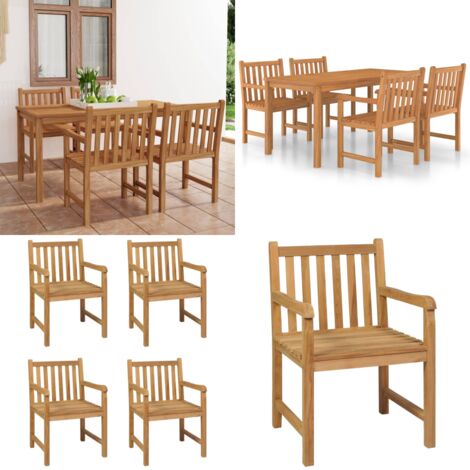 Conjunto de comedor de jardín de 5 piezas, 160 x 80 cm, madera maciza de teca - Mesa de jardín - Sillas de jardín