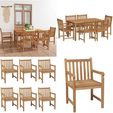 Conjunto de comedor de jardín de 7 piezas, 150 x 90 cm, madera maciza de teca - Mesa de jardín - Sillas de jardín