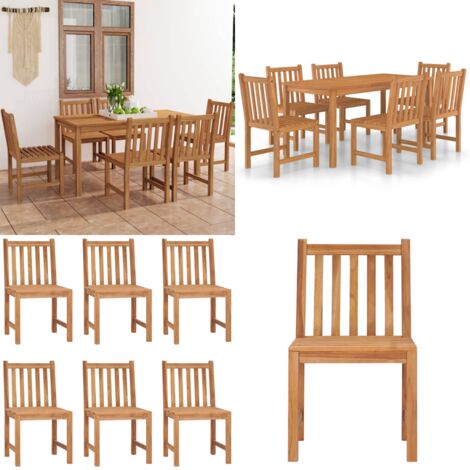 Conjunto de comedor de jardín de 7 piezas, 160 x 80 cm, madera maciza de teca - Mesa de jardín - Sillas de jardín