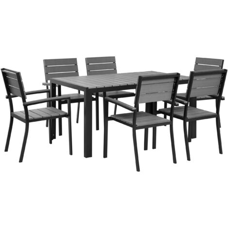 Conjunto de comedor de jardín de 7 piezas aluminio gris y negro 6 sillas resistente y duradero Como