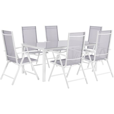 Conjunto de comedor de jardín de 7 piezas con mesa de comedor de aluminio gris y 6 sillas plegables Catania