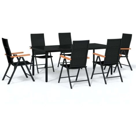 Conjunto de comedor de jardín de 7 piezas muebles de exterior color negro 020014002