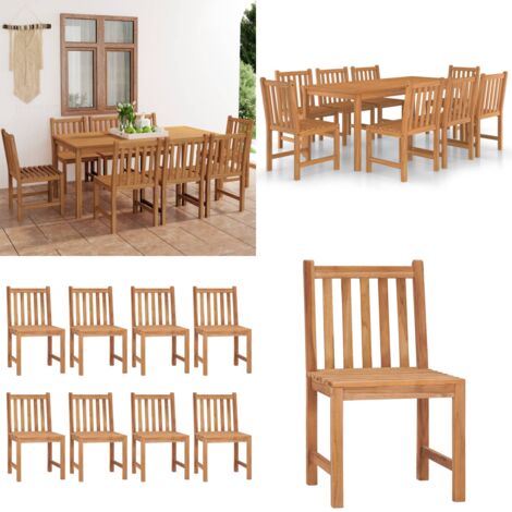 Conjunto de comedor de jardín de 9 piezas, 180 x 90 cm, madera maciza de teca - Mesa de jardín - Sillas de jardín