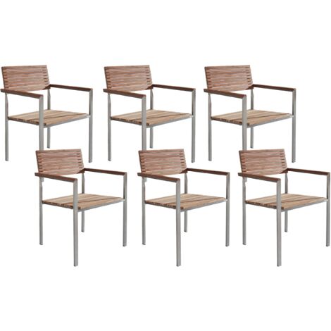 Conjunto de comedor de jardín de madera de teca clara de 7 piezas marco de metal plateado 6 sillas Viareggio
