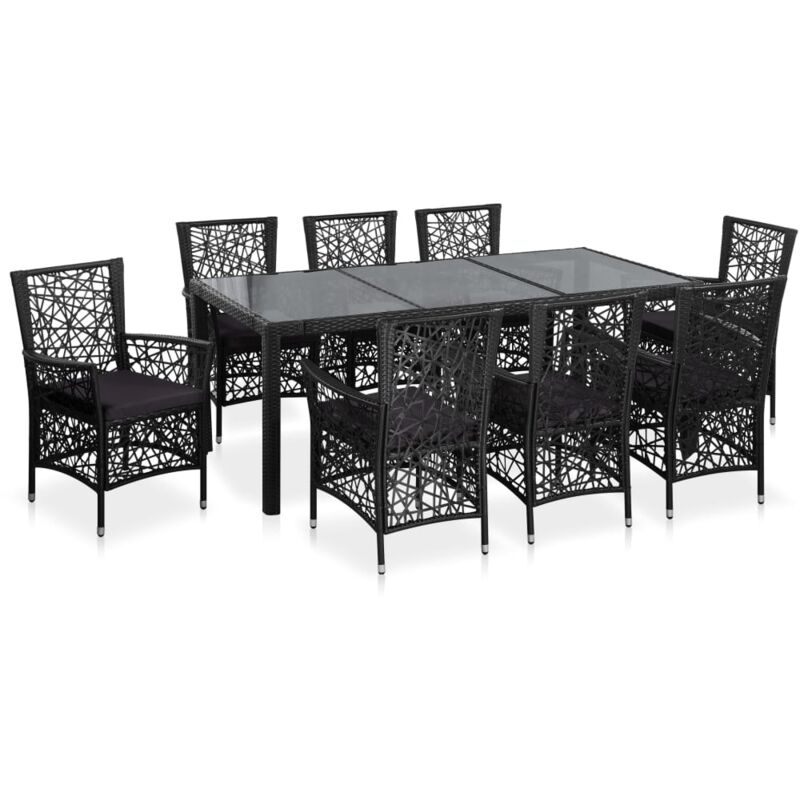 

Conjunto de comedor de exterior 9 piezas ratán sintético negro - Negro - Vidaxl