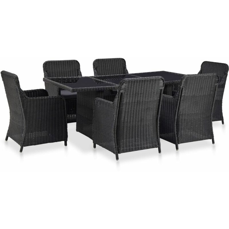 

Conjunto de comedor de jardín 7 piezas ratán sintético negro - Negro
