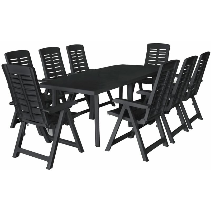 

Conjunto de comedor de jardín 9 piezas plástico gris antracita - Gris