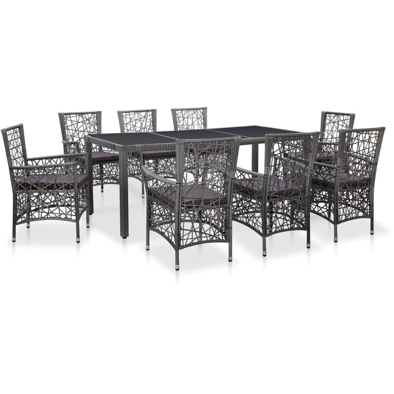 

Conjunto de comedor de jardín 9 piezas ratán sintético gris - Gris