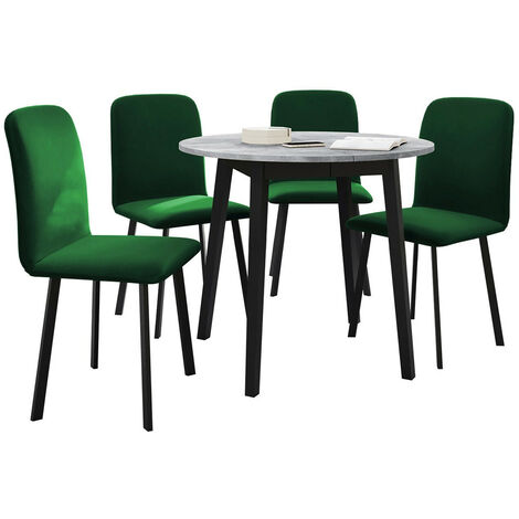 Conjunto de comedor Edmond 119, Mármol gris + Negro, 77x0x0cm, Diámetro: 90, Número de asientos: 4, Estilo: Contemporary