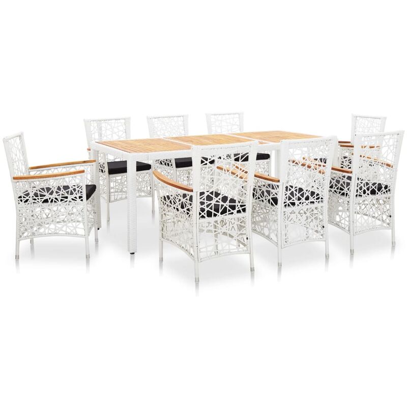 

Conjunto de comedor para jardín 9 piezas ratán sintético blanco - Blanco