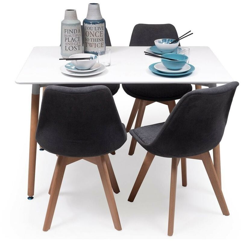 

Conjunto de comedor TOWER DAY ROMBOS con mesa lacada blanca de 120x80 cm y 4 sillas NEW DAY TELA | GRIS OSCURO - GRIS OSCURO