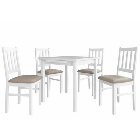 Conjunto de comedor Victorville 275, Blanco, 76x80x80cm, Diámetro: 0, Número de asientos: 4, Estilo: Contemporary