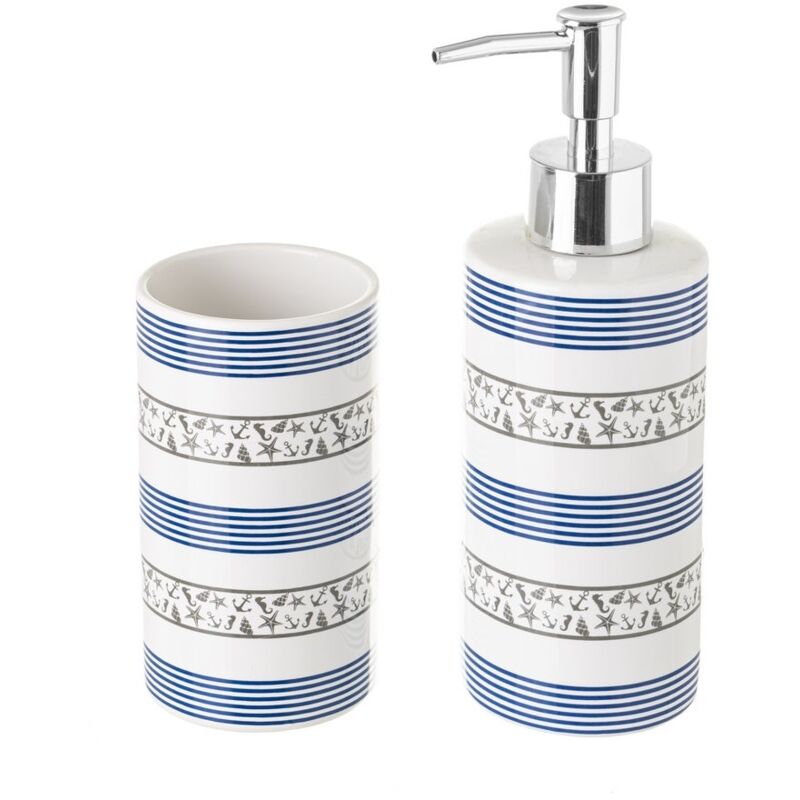 

Lolahome - Conjunto de dispensador y portacepillos conchas de cerámicanavy azul