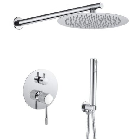 Conjunto de ducha empotrada a pared monomando TRAPA cromado  Ø 30cm