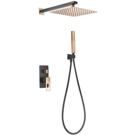 Conjunto de ducha empotrada con un diseño moderno de acabado negro y oro rosa Suecia de Imex