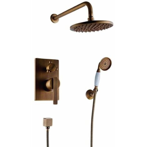 Conjunto de ducha empotrada monomando a pared FLORINA dorado envejecido  20 cm x 20 cm