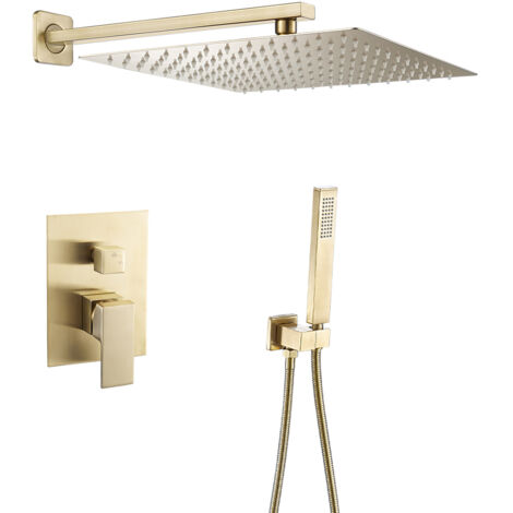 Conjunto de ducha empotrada monomando a pared TILSO oro cepillado  20 cm x 20 cm Dorado