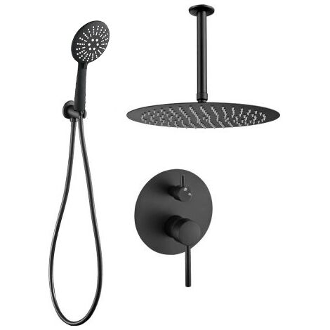 Conjunto de ducha empotrada techo monomando BORACAY negro mate  Ø 25cm