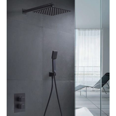 Conjunto de ducha empotrada termostatica negro mate Serie Cies - IMEX
