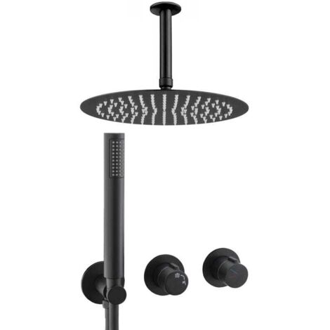 Conjunto de ducha monomando empotrada a techo GRAMOLA negro mate  Ø 20cm