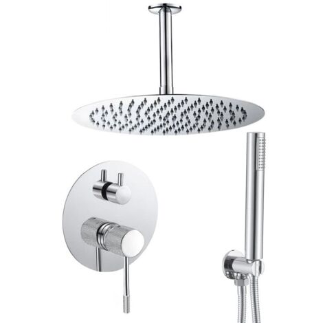Conjunto de ducha monomando empotrada a techo TRAPA cromado  Ø 20cm