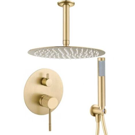 Conjunto de ducha monomando empotrada a techo TRAPA oro mate  Ø 25 cm Dorado