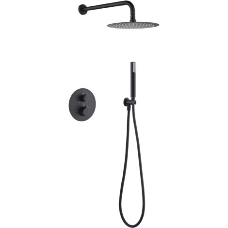 Conjunto de ducha termostático empotrado monza negro [ IMEX® ]
