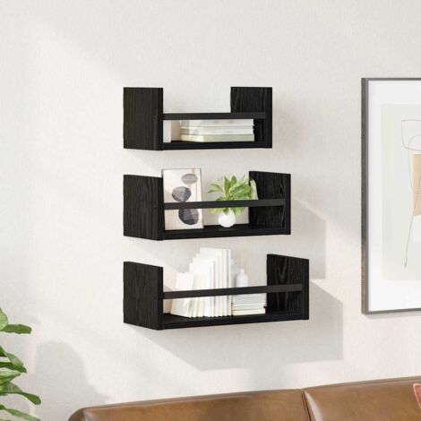 Conjunto de estantes de pared 3 pcs Roble Negro 40x16x14cm