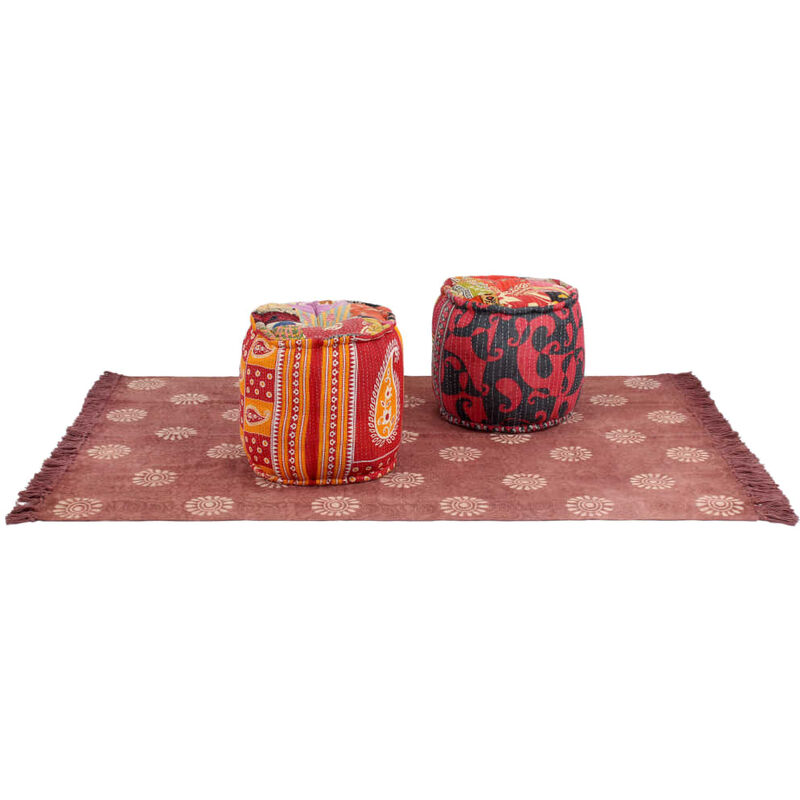 

vidaXL Pufs y Alfombra 3 Piezas de Tela Patchwork - Multicolor