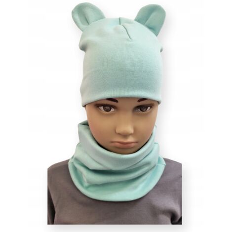 Conjunto de GORRO + BUFANDA infantil con OREJAS talla 52-56 MENTA