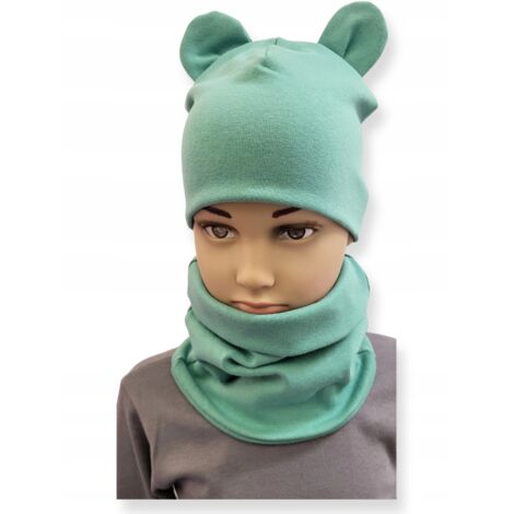 Conjunto de GORRO + BUFANDA infantil con OREJAS talla 52-56 VERDE CLARO
