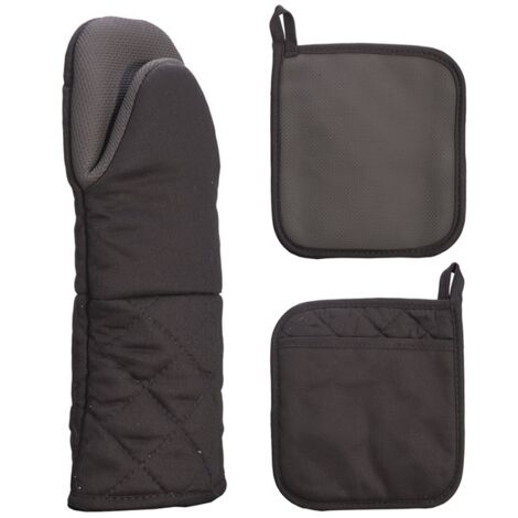 Conjunto de guante de cocina largo y protector para ollas NICOLE NEGRO 100% algodón con neopreno grueso negro