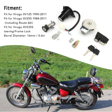 Conjunto de interruptor de encendido para motocicleta: interruptor de encendido + cerraduras para depósito, casco y maletero con llaves - Compatible con Yamaha Virago XV125/XV250/XV535