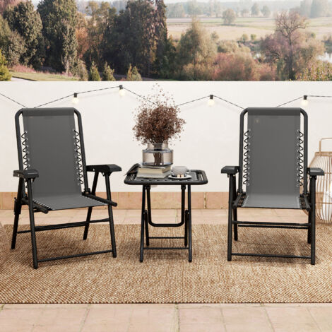 Conjunto de Jardín 3 Piezas Plegable con 2 Sillas 61x65x91cm y Mesa de 50x50x50cm Metal y Textilene para Exterior Gris