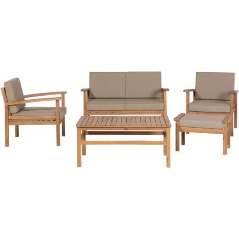 Conjunto de jardín 4 plazas de madera de acacia clara gris sofás cojines Manila