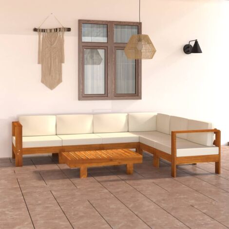 Conjunto de jardín 7 piezas con cojines 100x60 cm madera de acacia vidaXL