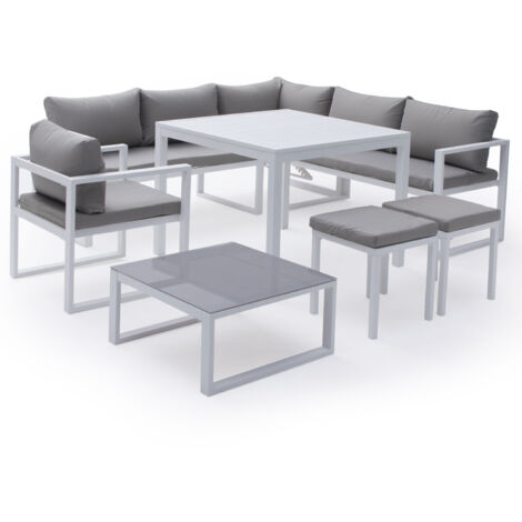 Conjunto de jardín ajustable IBIZA tela gris 7 plazas aluminio blanco
