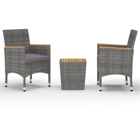 Conjunto de jardín bistró muebles de exterior terraza 3 piezas resina tejida y madera de acacia gris 020013523