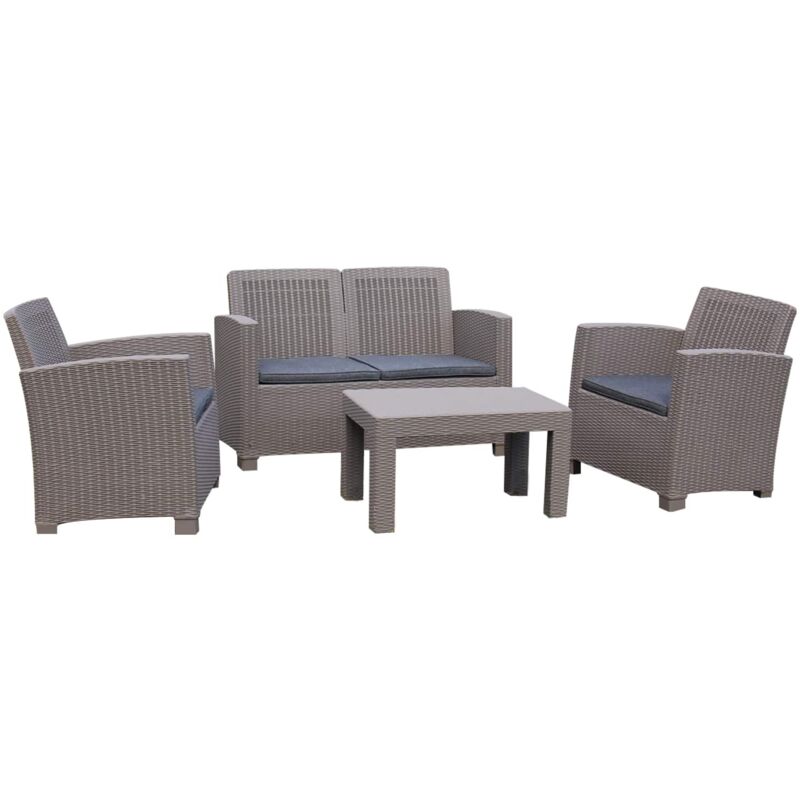 

Conjunto de Jardín Chillvert Santorini de Resina 1 Sofá 2 Plazas + 2 Sillones + 1 Mesa Beige con Cojinería Gris