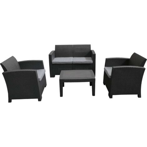 Conjunto de Jardín Chillvert Siena Resina 1 Sofá 2 Sillones y 1 Mesa Gris Antracita