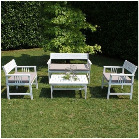 Conjunto de jardín con estructura de madera de acacia pintada de blanco - Teano