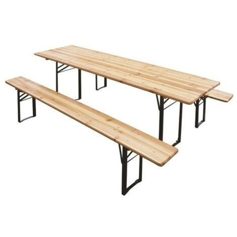 Conjunto de jardín con mesa y dos bancos en madera y acero Verdelook